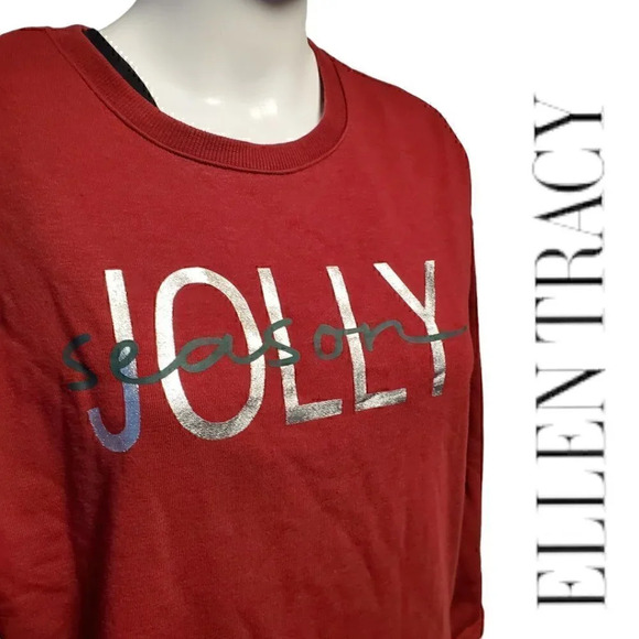 Ellen Tracy | Women's Jolly Crewneck Sweatshirt | Red | NWT - Picture 2 of 6